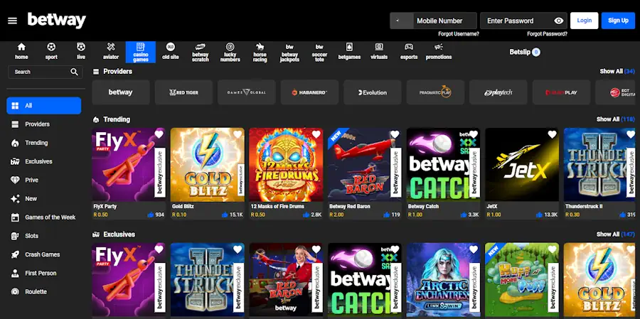 Betway Casino Games Screenshot